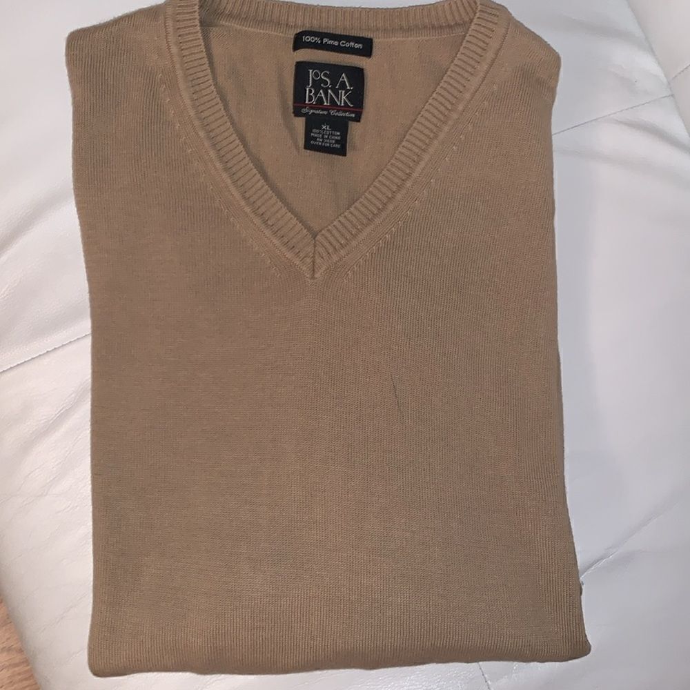 NWT Jos.A.Bank V-Neck Primary Cotton Tan Sweater Men’s Pullover Size XL